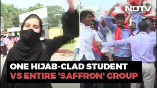 Video Student Heckled In Karnataka College In Hijab vs Saffron Scarves [upl. by Eenat]