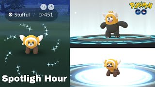 Shiny Stufful in Pokemon Go to Evolve Bewear Spotligh Hour [upl. by Glen]