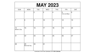 Free Printable May 2023 Calendar Templates With Holidays  Wiki Calendar [upl. by Osborn680]