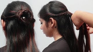 Latest Beautiful Hairstyles for weddingparty  Simple Half Bun Hairstyles  Wedding Guest hairstyle [upl. by Jonie]