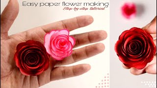 Amazing paper rose making  how to make realistic paper rose flower  easy and fastcrafts [upl. by Morrissey362]