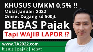 BEBAS PAJAK  Khusus UMKM 05 Omset Dibawah 500 Juta Setahun  TAPI WAJIB LAPOR YA GUYSS  😇🤗👍💯 [upl. by Einahteb]