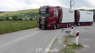 Scania HuricaneR amp R999 Sarantos King Club Hellas 2019  V8 Loud Pipes amp Smoke [upl. by Kraul452]