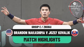 Brandon Nakashima v Jozef Kovalik Highlights  USA v Slovakia Davis Cup 2024 Finals Group Stage [upl. by Nuyh]