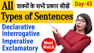 Type of sentences  Types of Sentences in English Grammar  EC Day45 [upl. by Ecenaj]