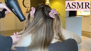 ASMR  Sectioning brushing amp blow drying my sisters hair 🌸 relaxingsleepy hair play no talking [upl. by Caryn]