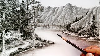 Pencil drawing landscape nature scenery easy ways [upl. by Rachael]