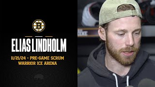 Elias Lindholm talks about facing Utah tonight and interim head coach Joe Sacco [upl. by Eelloh]