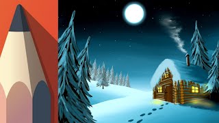 How to paint a winter landscape with Autodesk Sketchbook Mobile [upl. by Nahpos261]