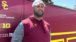 USC TE coach Zach Hanson on young tight end development Kade Eldridge scrimmage performance [upl. by Bovill994]