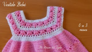 Vestido Bebe a Crochet Rosado Blanco 0 a 3 meses Tutorial Paso a Paso bien explicado Parte 2 de 2 [upl. by Ailaza]