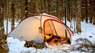 Hot Tent Winter Camping In Snow And Freezing Temperatures [upl. by Asirak46]