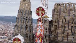 La Sagrada Família Basilica Barcelona Spain  Drone Footage Feb 2022 [upl. by Elka988]