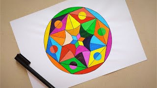 Circle Pattern  Geometrical Design in Circle  How To Drawing Circle Geometrical shape step by step [upl. by Aicyle]