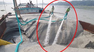 Unloading sand form ship barge unloading video unload sand from big barge ship 34 [upl. by Sanburn]