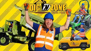 Awesome Rides at DIG N ZONE Construction Theme Park  Excavators Dump Trucks and Tractors [upl. by Atinrahs434]