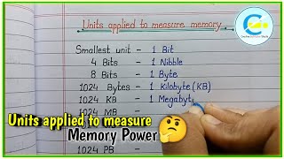 Units applied to measure memory Power of computer  Bits  Bytes  KB  MB  GB etc [upl. by Isadore]