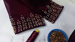 Easy but beautiful beadwork embroidery for blouse kurti sleevesbeadwork embroidery for beginners [upl. by Eneja937]