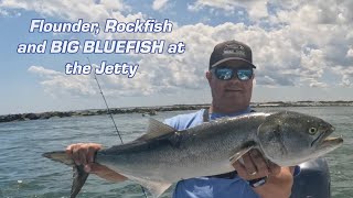 Flounder Rockfish and BIG BLUEFISH at the Jetty [upl. by Selma640]