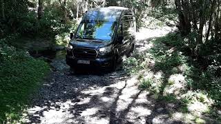 Dexters first river crossing HD version  Karmann Dexter 560 AWD 4x4  Ford Transit  Forty Van [upl. by Enylorac]