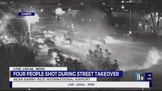 Video shows 4 shot 1 critically hurt in Las Vegas street sideshow [upl. by Sancho572]