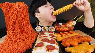 ASMR MUKBANG 편의점 핵불닭 미니 떡볶이 amp 핫도그 amp 치즈 피자 FIRE Noodle amp HOT DOG amp CHEESE PIZZA EATING SOUND [upl. by Ainsworth]