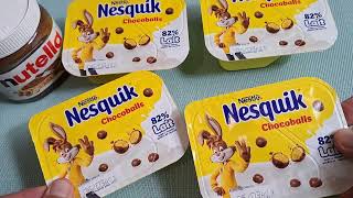 Nesquik Yogurt and chocolate balls Nesquik with Nutella for taste testing [upl. by Karmen]