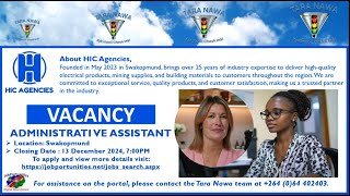 👨‍💻💻Vacancy HIC Agencies Administrative Assistant Closing Date 13 Dec 2024 [upl. by Adnuhs784]