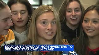 Fans pack Northwestern womens basketball game Iowa star Caitlin Clark breaks Big 10 scoring record [upl. by Sibby927]