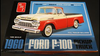 ALL NEW FIRST LOOK 1960 Ford F100 V8 Pickup with Trailer 3n1 125 Scale Model Kit Review AMT 1407 [upl. by Mahla]