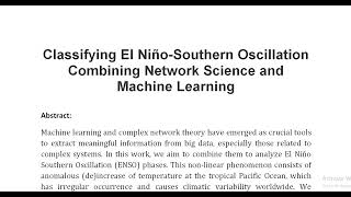 Classifying El Niño Southern Oscillation Combining Network Science and Machine Learning [upl. by Anay414]