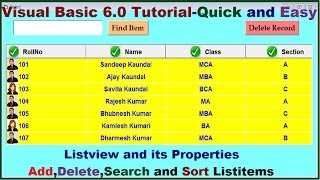 Visual Basic 6 tutorial Add Delete Search and Sort Listitems in Listview control  VB Database App [upl. by Sucramal]