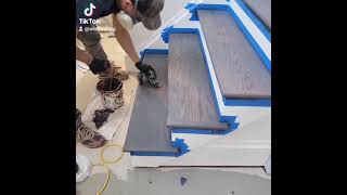 Staining hardwood floor stair steps dark gray [upl. by Chantal120]