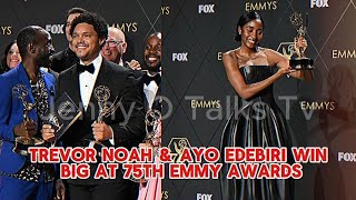 TREVOR NOAH AND AYO EDEBIRI WIN BIG AT 75TH EMMY AWARDS  Jenny O on The News [upl. by Junji]