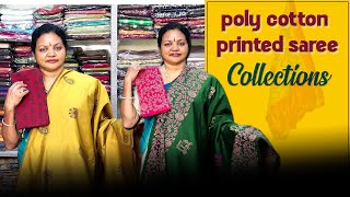 poly cottom printed Sarees Collection  new Collection  2024  Mangaiyar Choice  Trichy [upl. by Tankoos]