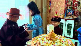 Traditional feast for Tsagaan Sar Mongolian Lunar New Year [upl. by Adnolohs]