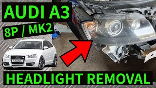 AUDI A3 8P  How To Remove Headlight Headlamp Removal Replacement 20042012 [upl. by Sephira]