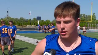 East Noble senior running backlinebacker Dylan Krehl practice interview 8262024 [upl. by Leuqer]