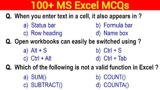 100 MS Excel MCQ Questions and Answers [upl. by Huai380]