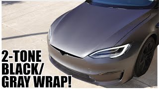 Tesla Model S 3M Matte Dark Grey Vinyl Wrap TWOTONE BlackGray [upl. by Mari]