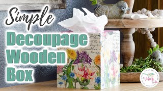 How to Decoupage on Wood  Simple Decoupage Tissue Box Cover [upl. by Waterer]