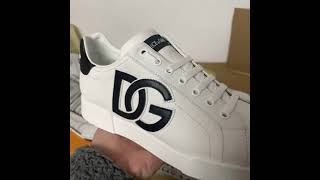 DOLCEampGABBANA White amp Black Calfskin Portofino DG Logo Sneakers [upl. by Annek]