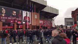 AS Roma Fans Attacking Liverpool Supporters In Front Of Anfield  24042018 [upl. by Aroved393]