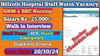 🔥Billroth Hospital Staff Nurse Vacancy 2024💥Staff Nurse Recruitment🔥GNM BSC Nursing 💥Staff Nurse [upl. by Gary127]