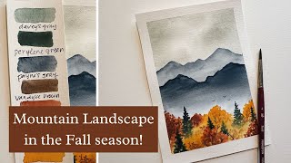 Beginner WATERCOLOR Mountain Landscape TUTORIAL in FALL Season  How to paint Autumn Trees  PNW [upl. by Atsirt]