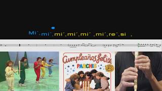 Parchís Cumpleaños Feliz FLAUTA NOTAS EXPLICADAS LENTA PARTITURA y COMPLETA [upl. by Bleier]