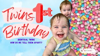 HOW TO TELL IDENTICAL TWINS APART TWINS FIRST BIRTHDAY PARTY [upl. by Vinaya587]