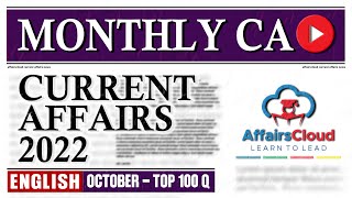 Current Affairs October 2022  English  Current Affairs  AffairsCloud  Top 100 [upl. by Saleme]