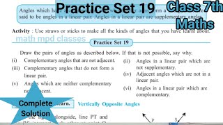 Practice Set 19 Class 7th Maths  Ls4 Angles and pairs of angles  Std 7th maths [upl. by Allerbag]