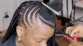 Short hair Half Knotless  Half Lemonade Braids  fastest box braids in the back  Outre hair [upl. by Fee]